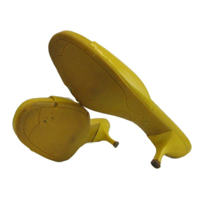 Prada Sandals Smooth Leather Open Toe Middle Heels Yellow — view 6