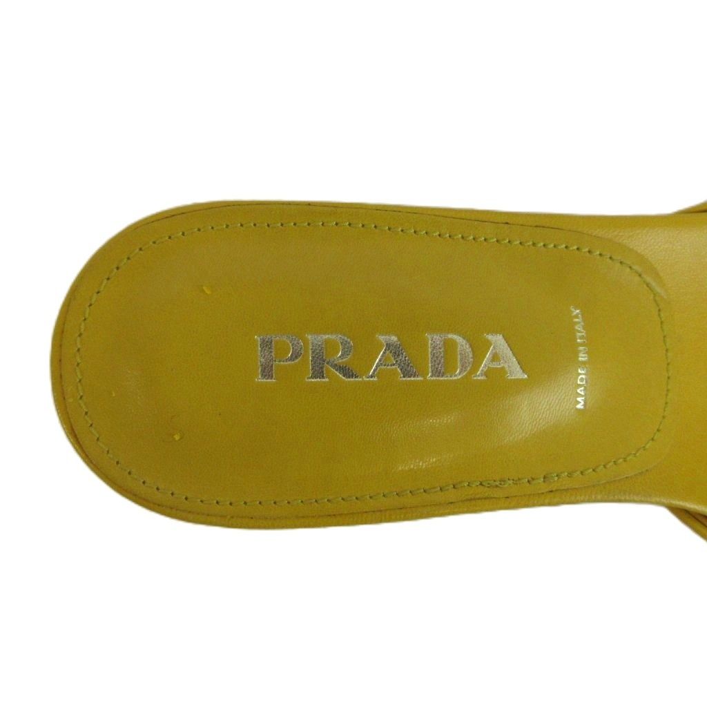 Prada Sandals Smooth Leather Open Toe Middle Heels Yellow — view 7
