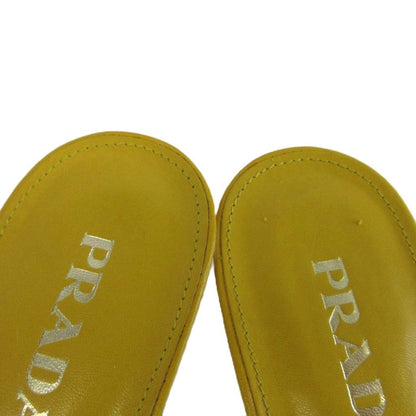 Prada Sandals Smooth Leather Open Toe Middle Heels Yellow — view 4