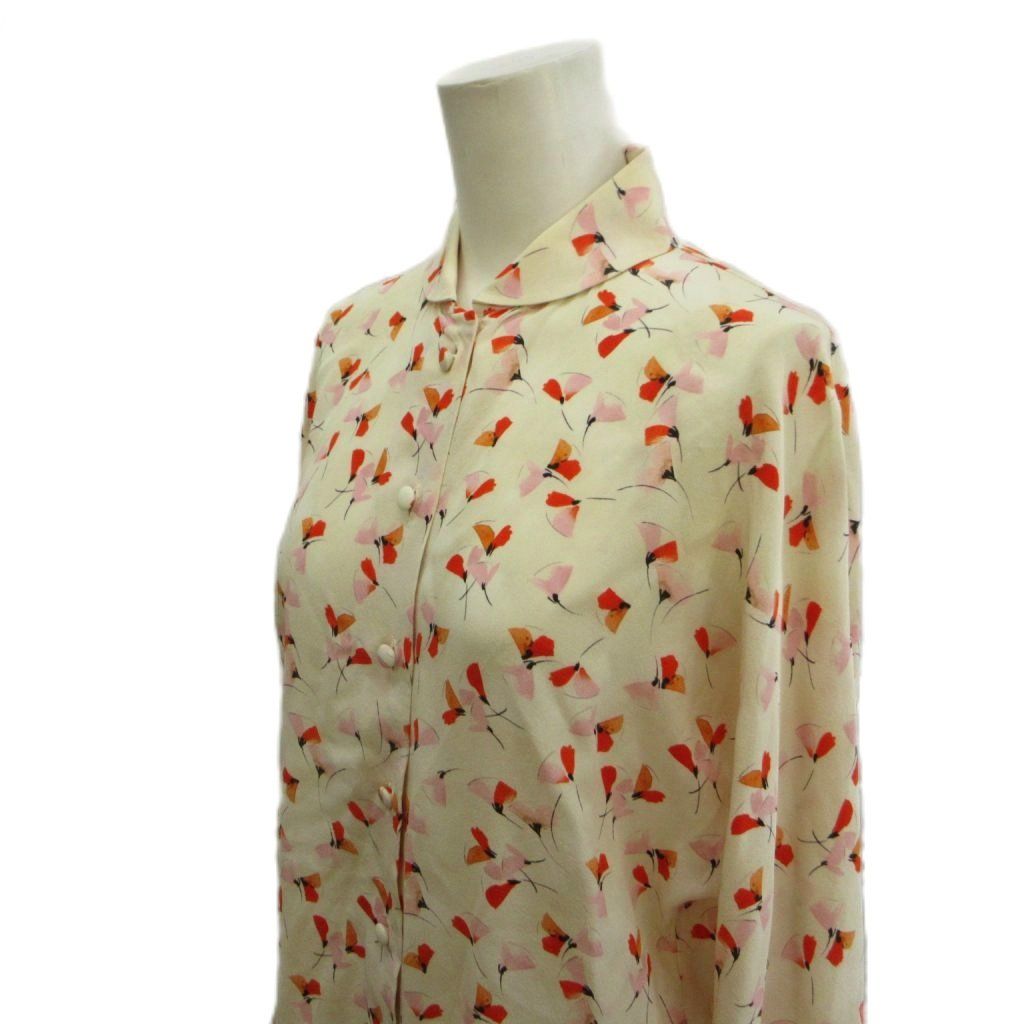 Prada Shirt Blouse Ivory Floral Pattern Round Color Long Sleeve 36 — view 2
