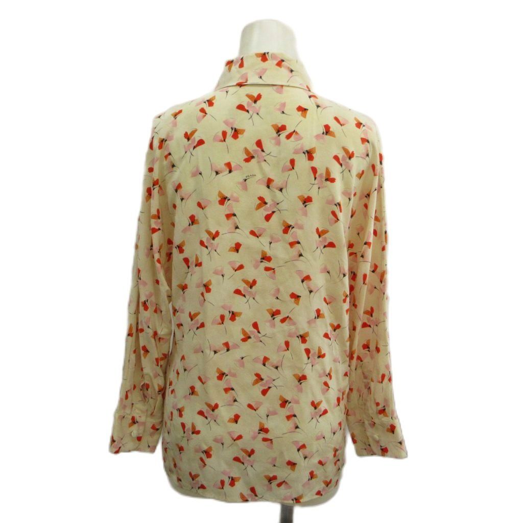 Prada Shirt Blouse Ivory Floral Pattern Round Color Long Sleeve 36 — view 4