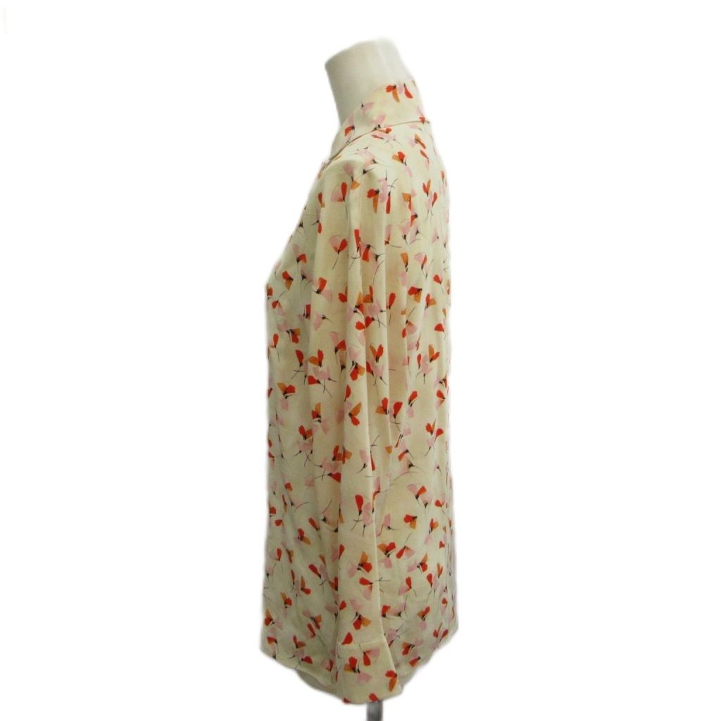Prada Shirt Blouse Ivory Floral Pattern Round Color Long Sleeve 36 — view 3