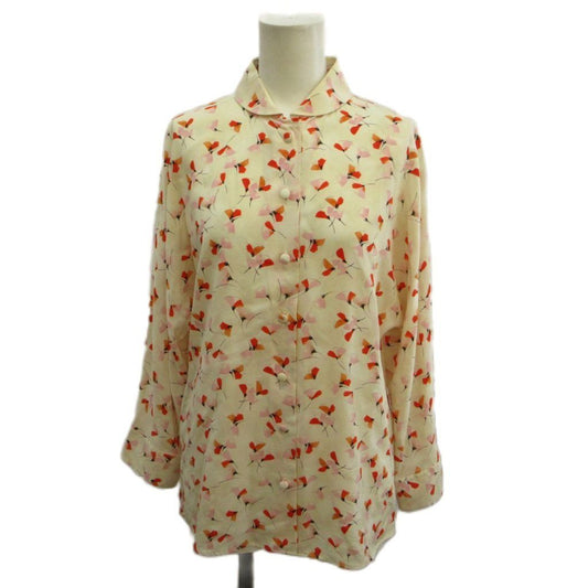 Prada Shirt Blouse Ivory Floral Pattern Round Color Long Sleeve 36