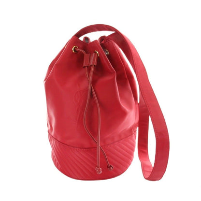 Saint Laurent Vintage Shoulder Bag Logo Nylon Drawstring Red