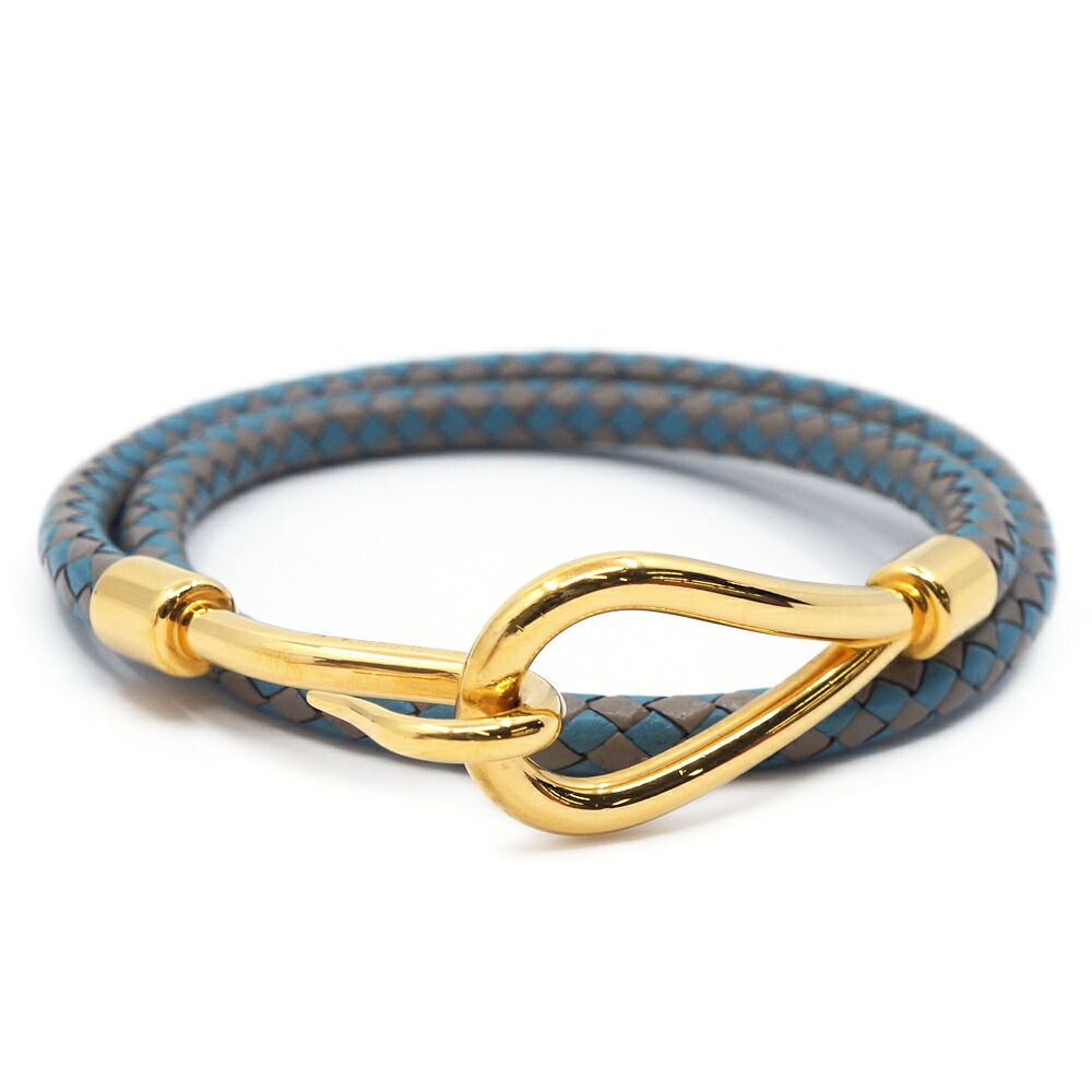 Hermes Choker Bracelet Blue Double Gray Gold