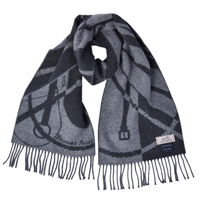 Hermes Scarf Shawl Clic-clac Clic Clac All Over Print Fringe Cashmere Gray — view 3