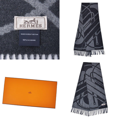 Hermes Scarf Shawl Clic-clac Clic Clac All Over Print Fringe Cashmere Gray — view 4