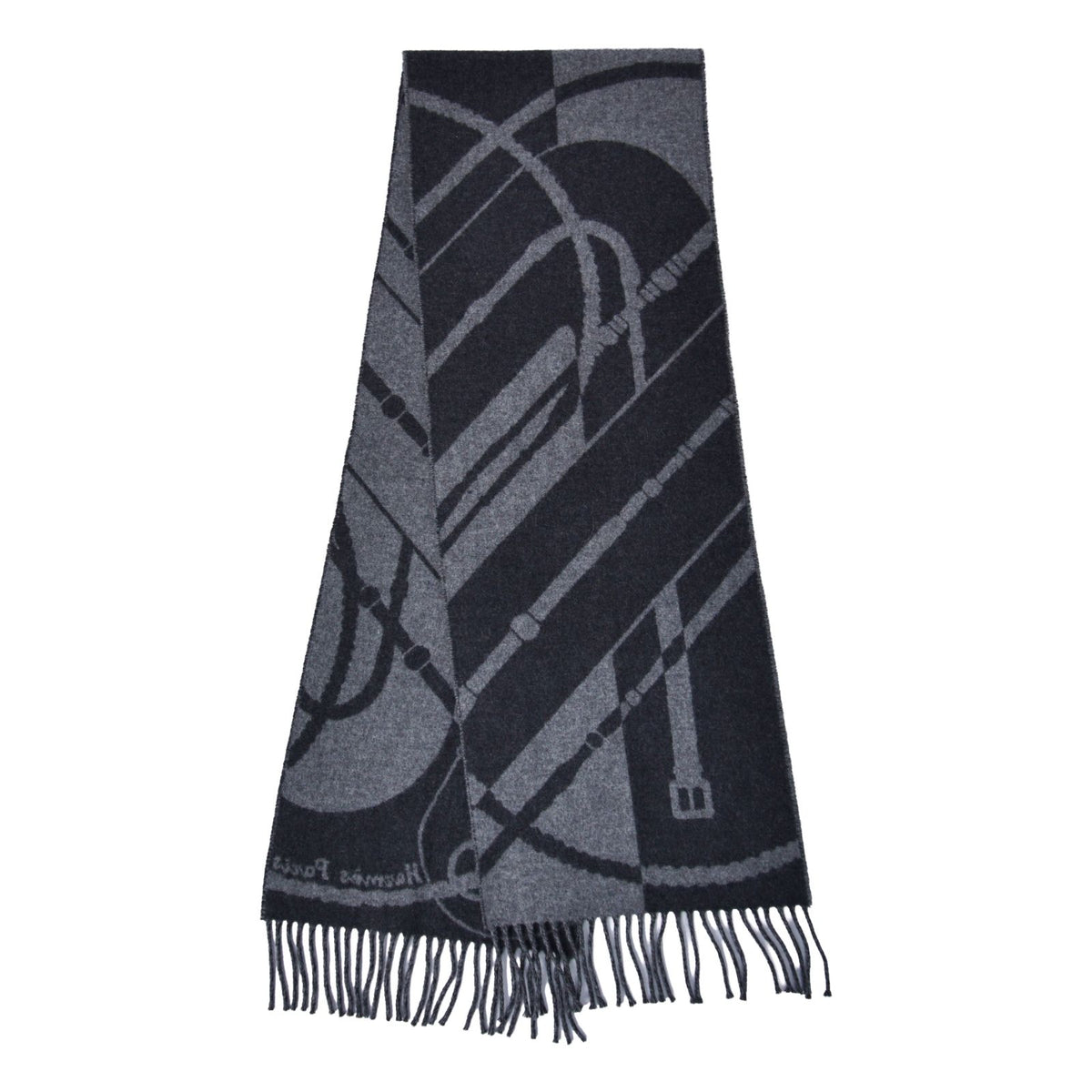 Hermes Scarf Shawl Clic-clac Clic Clac All Over Print Fringe Cashmere Gray — view 2