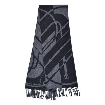 Hermes Scarf Shawl Clic-clac Clic Clac All Over Print Fringe Cashmere Gray — view 2