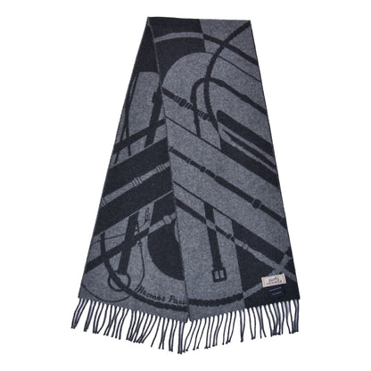 Hermes Scarf Shawl Clic-clac Clic Clac All Over Print Fringe Cashmere Gray