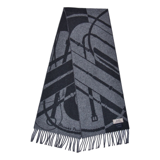 Hermes Scarf Shawl Clic-clac Clic Clac All Over Print Fringe Cashmere Gray
