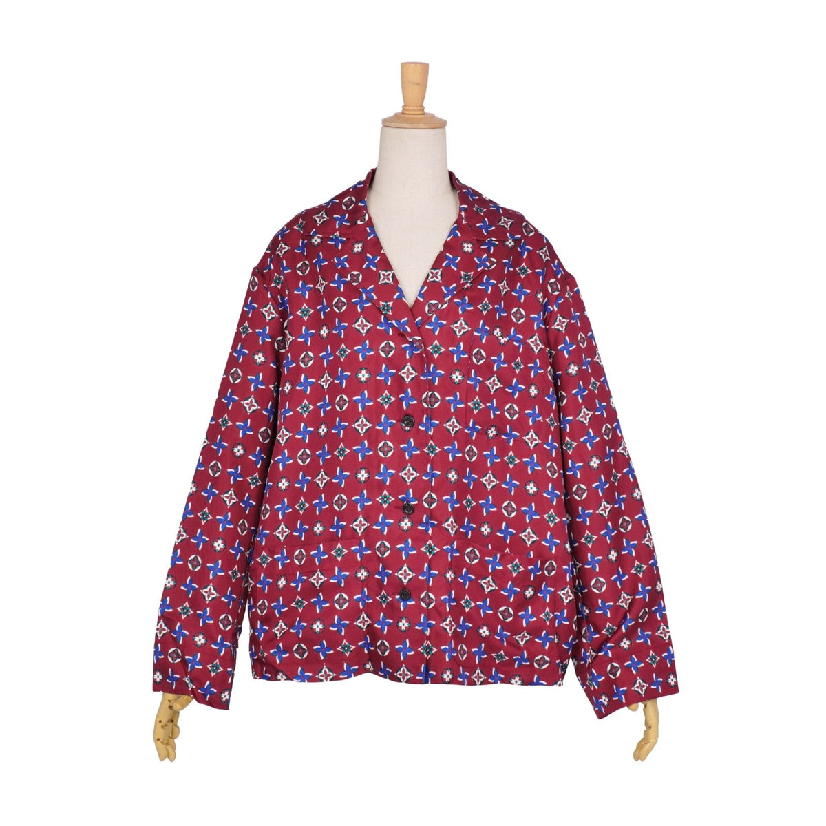 Louis Vuitton Shirt Blouse Long Sleeve Monogram Flower Top Silk Red 38 — view 3