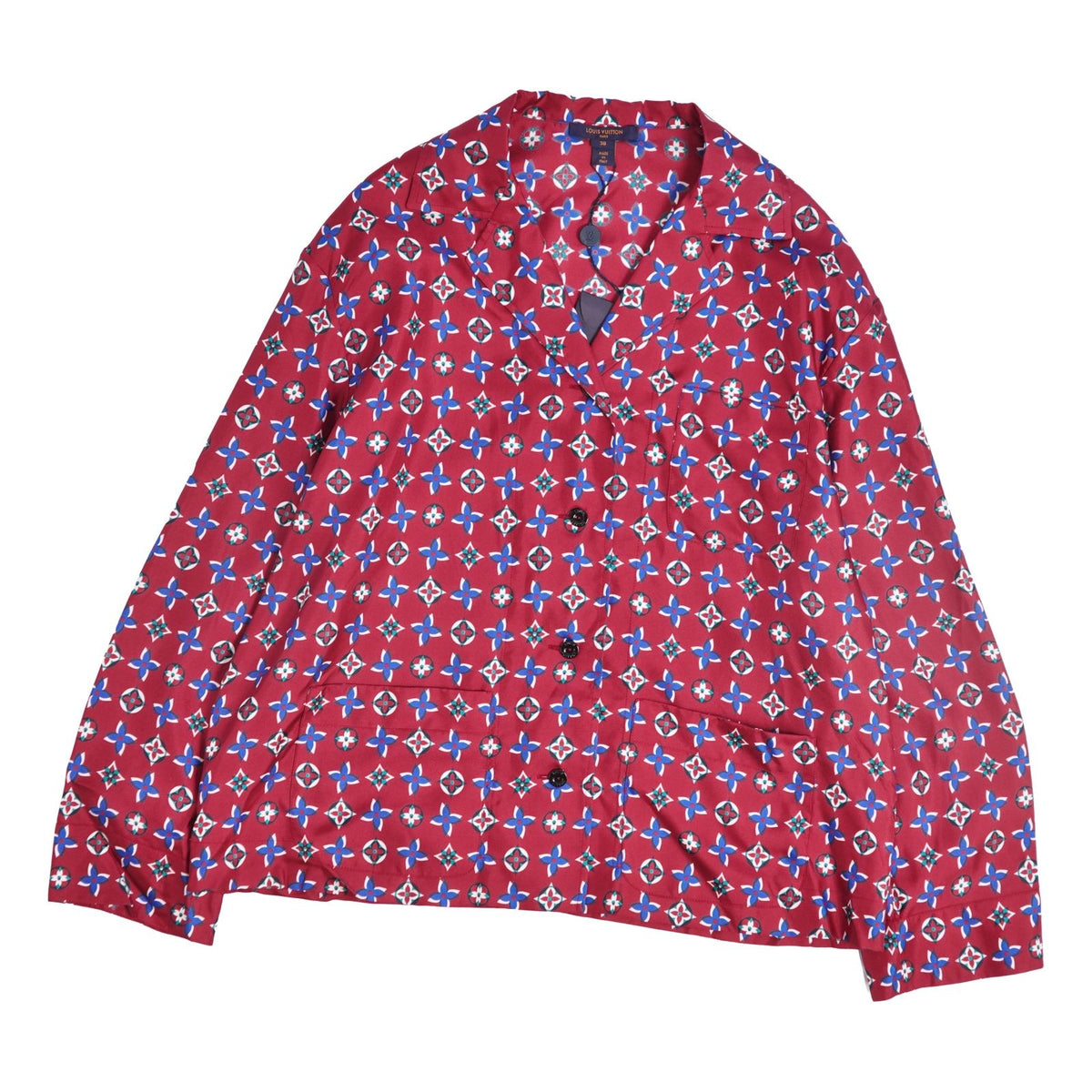 Louis Vuitton Shirt Blouse Long Sleeve Monogram Flower Top Silk Red 38