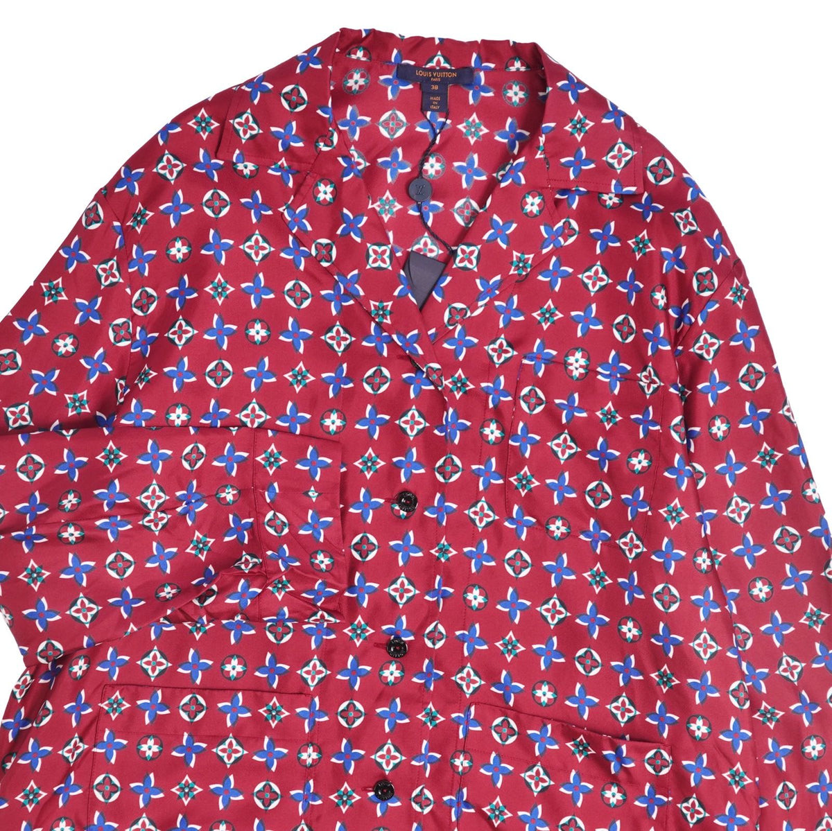 Louis Vuitton Shirt Blouse Long Sleeve Monogram Flower Top Silk Red 38 — view 2