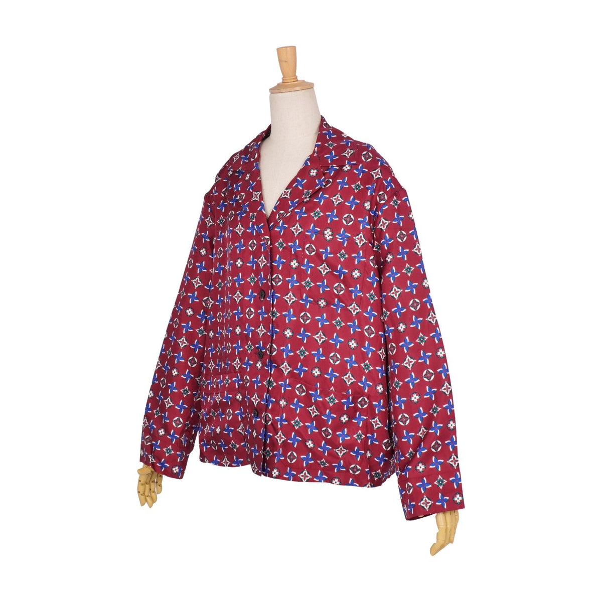 Louis Vuitton Shirt Blouse Long Sleeve Monogram Flower Top Silk Red 38 — view 4