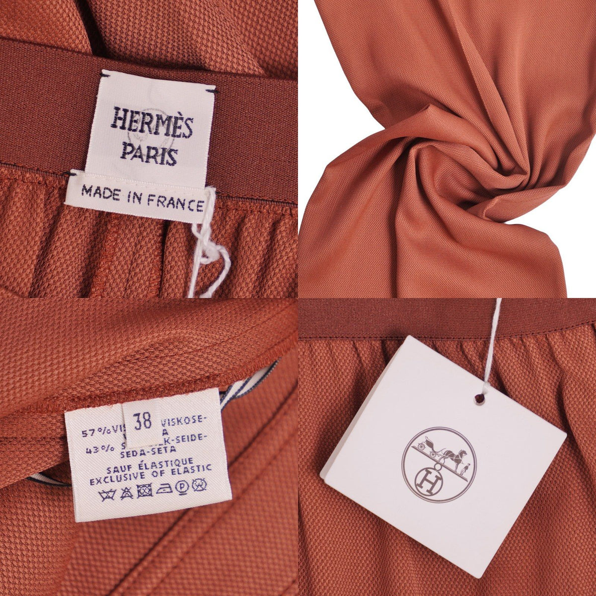 Hermes Pants Long Wide Rayon Silk Brown 38 — view 6
