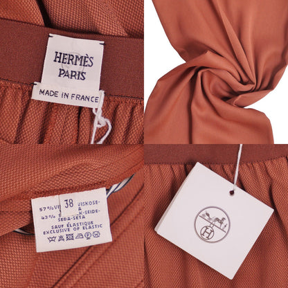 Hermes Pants Long Wide Rayon Silk Brown 38 — view 6