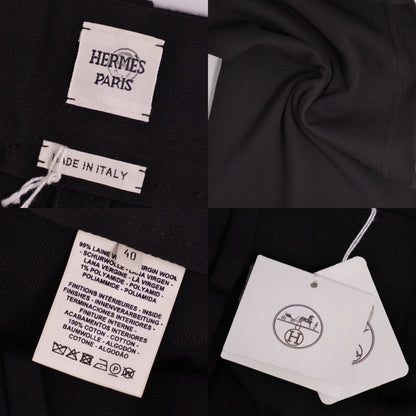 Hermes Pants Knit Wide Cropped Wool Black 40 — view 6