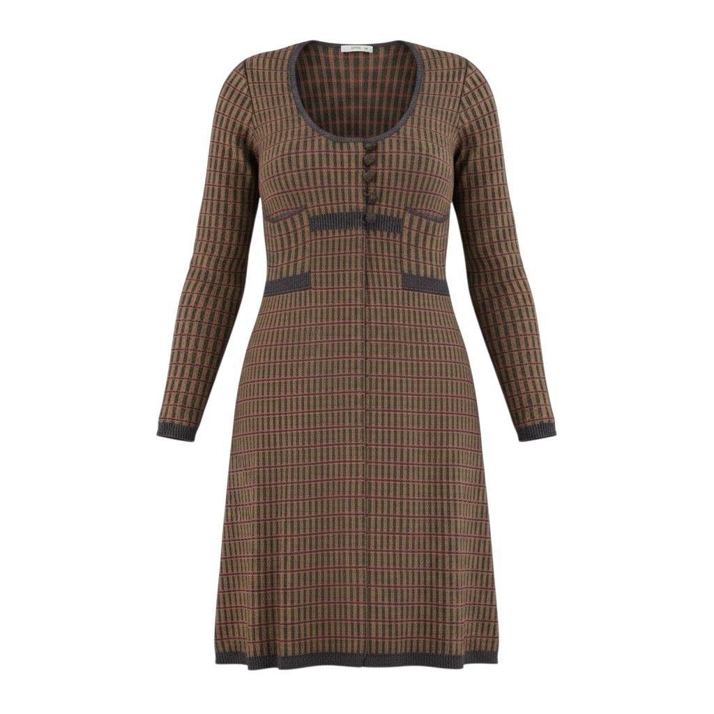 Prada Knit Dress Plaid Brown Multicolor Silk