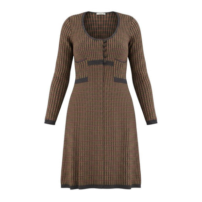 Prada Knit Dress Plaid Brown Multicolor Silk