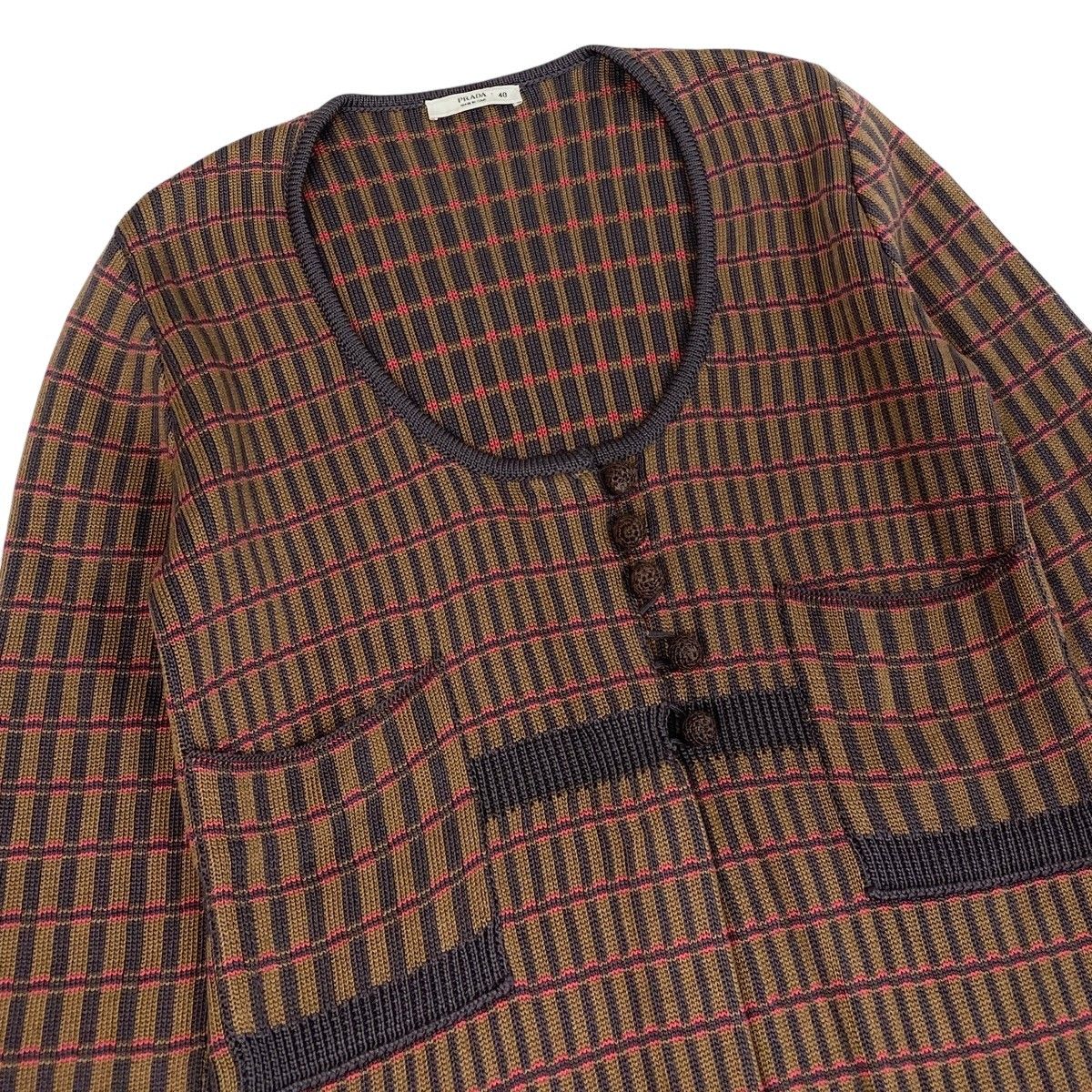 Prada Knit Dress Plaid Brown Multicolor Silk — view 4
