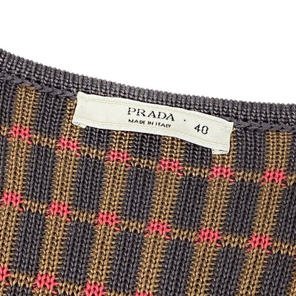 Prada Knit Dress Plaid Brown Multicolor Silk — view 8