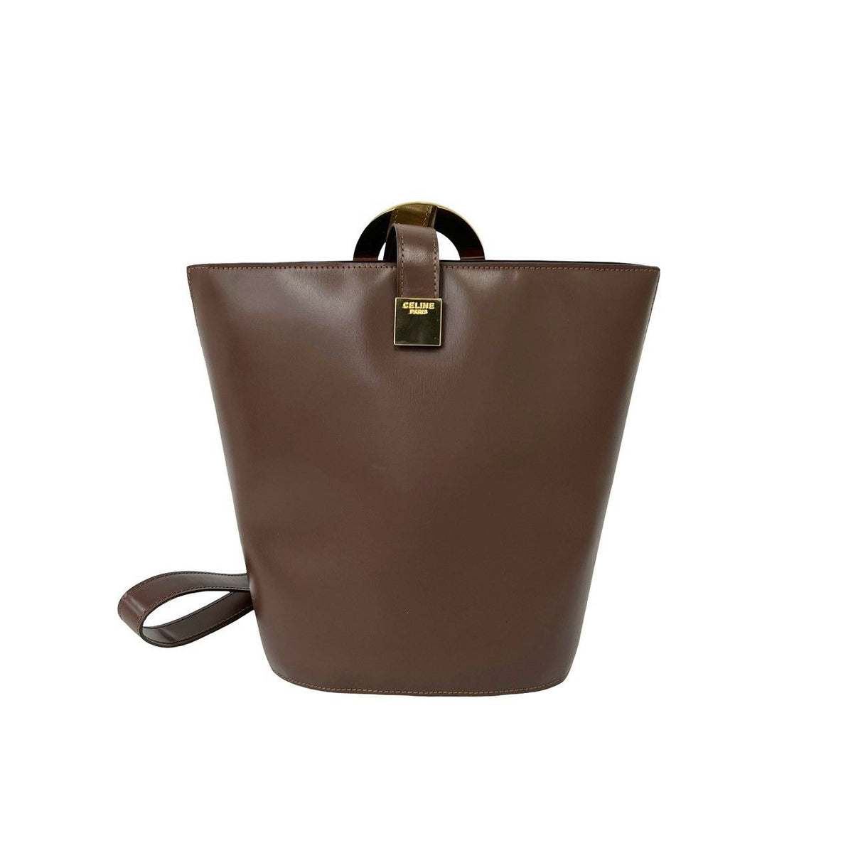 Celine Vintage Circle Logo Leather Shoulder Bag Tote Brown — view 3