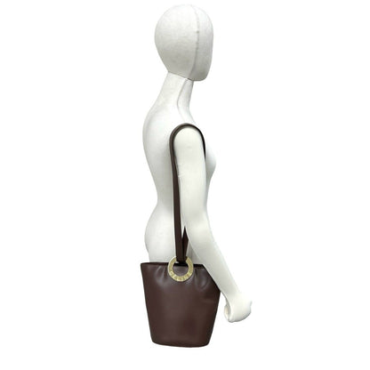 Celine Vintage Circle Logo Leather Shoulder Bag Tote Brown — view 2