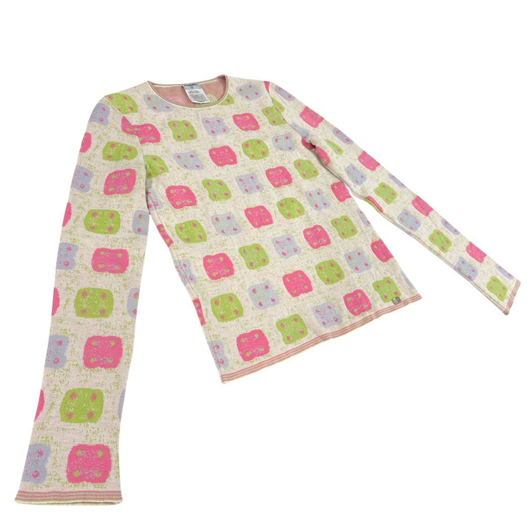 Chanel Knit Sweater Cashmere Wool Pink Green Neon 38 — view 4