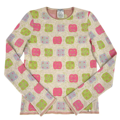Chanel Knit Sweater Cashmere Wool Pink Green Neon 38