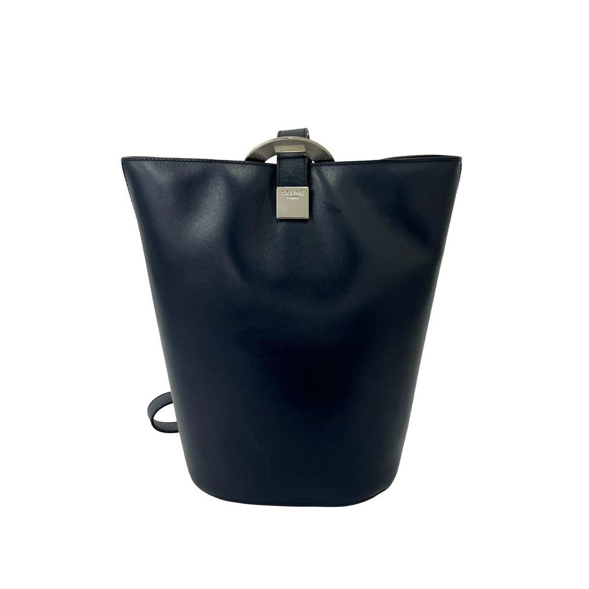 Celine Vintage Circle Logo Leather Shoulder Bag Tote Navy — view 3