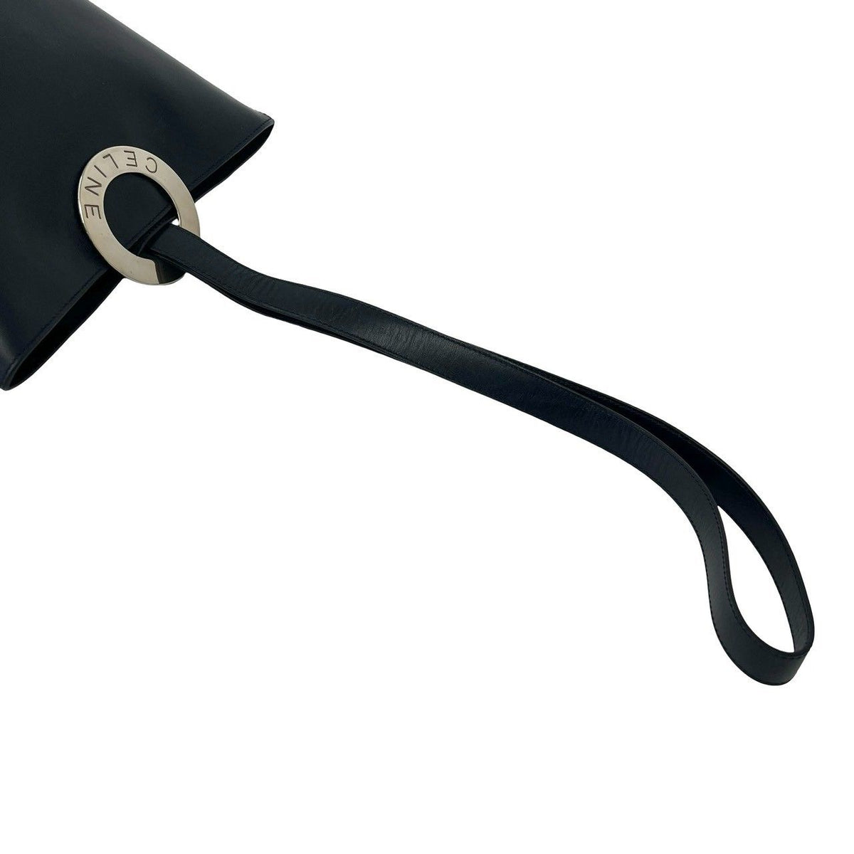Celine Vintage Circle Logo Leather Shoulder Bag Tote Navy — view 4
