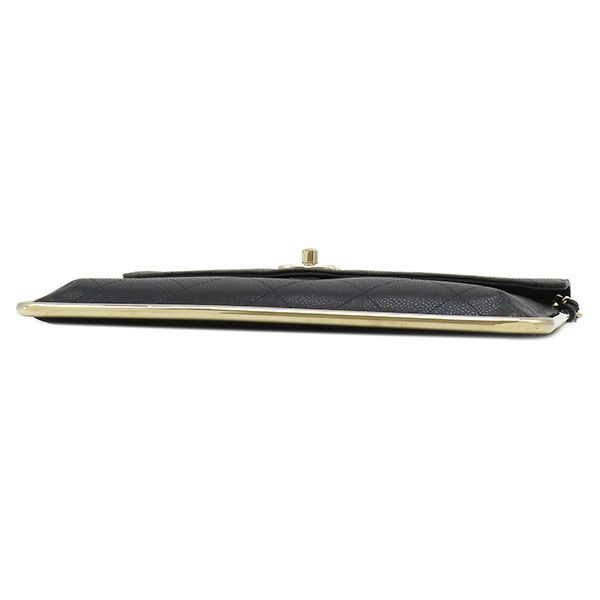 Chanel Clutch Quilted Chain Leather Black Gold CC Logo — view 3