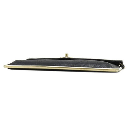 Chanel Clutch Quilted Chain Leather Black Gold CC Logo — view 3