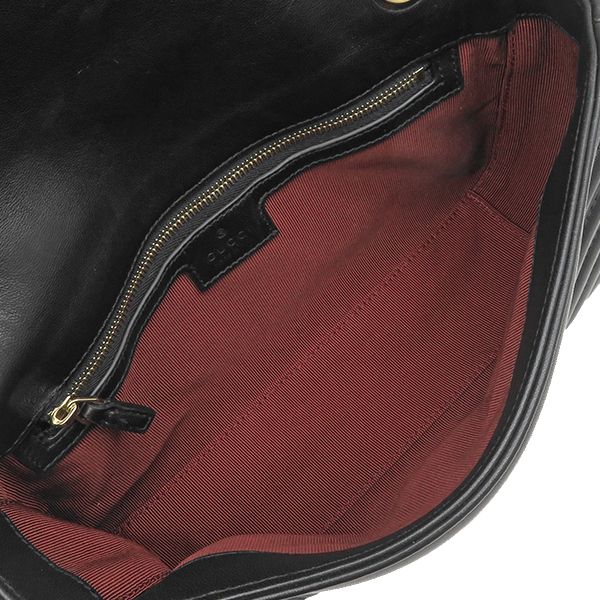 Gucci Shoulder Bag GG Marmont Medium Lambskin Black Champagne Gold Double — view 6