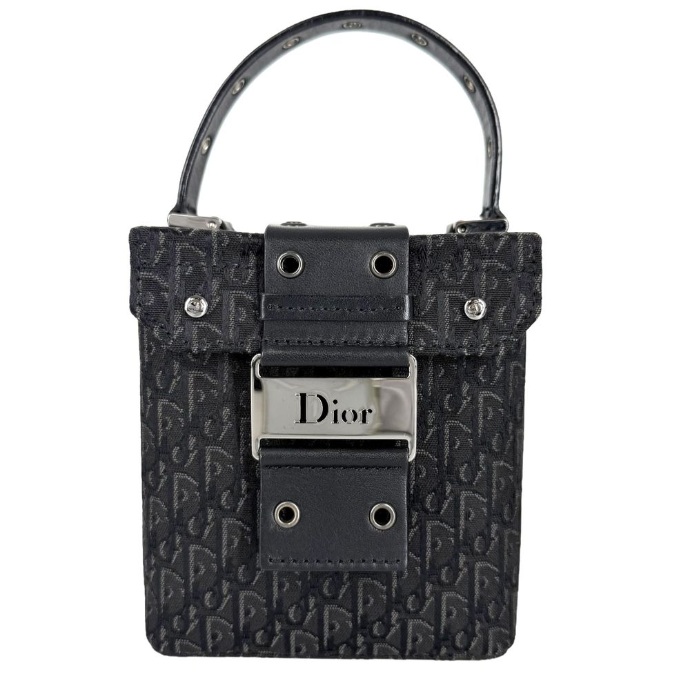 Dior Handbag Street Chic Trotter Vanity Pouch Canvas Leather Black Silver