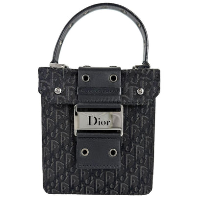 Dior Handbag Street Chic Trotter Vanity Pouch Canvas Leather Black Silver