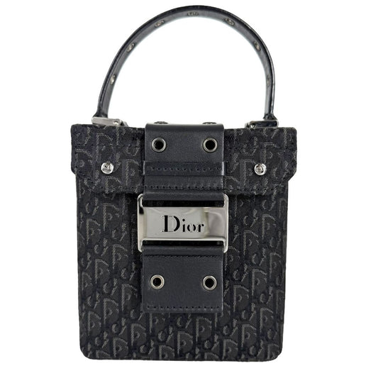 Dior Handbag Street Chic Trotter Vanity Pouch Canvas Leather Black Silver