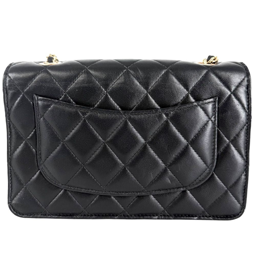 Chanel Chain Wallet Quilted CC Logo Shoulder Bag Crossbody Lambskin Black Rose — view 2