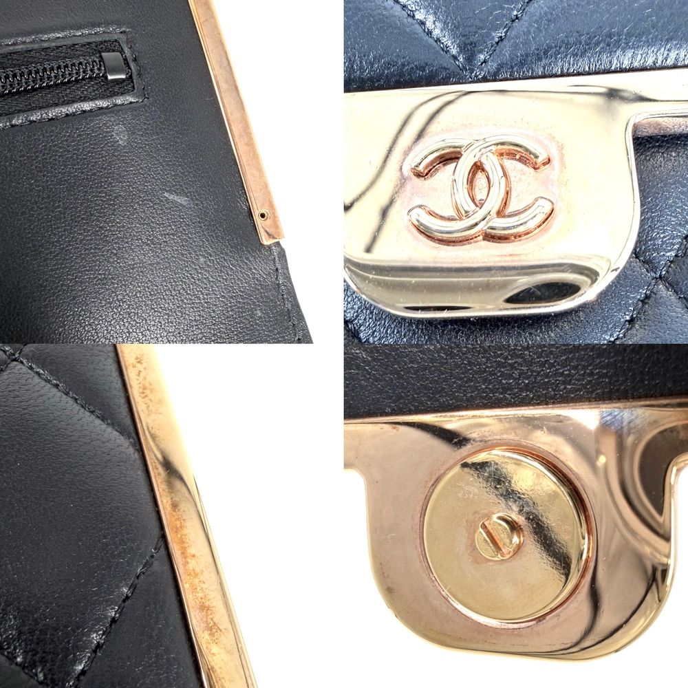 Chanel Chain Wallet Quilted CC Logo Shoulder Bag Crossbody Lambskin Black Rose — view 7