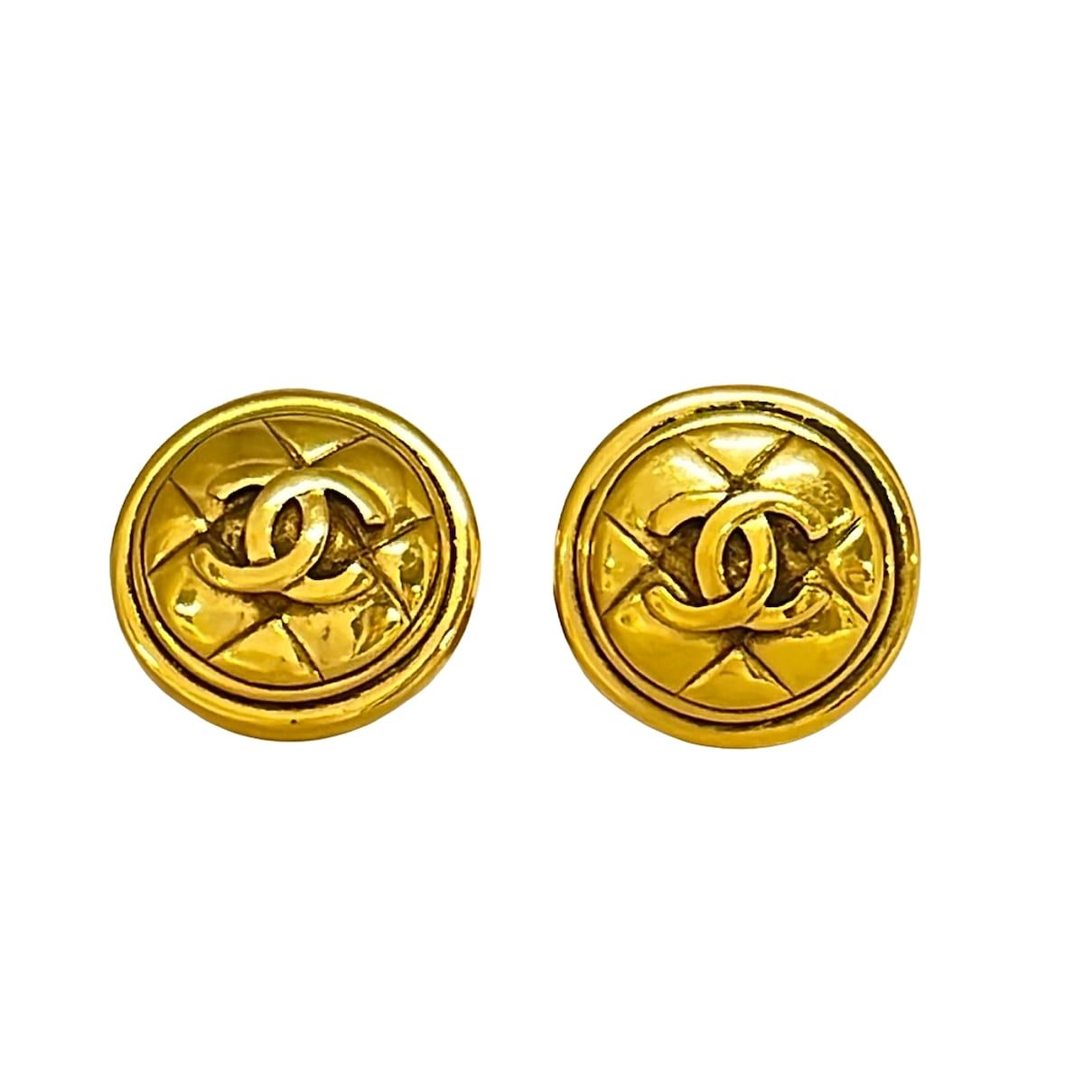 Chanel Earrings CC Logo Gold Quilted