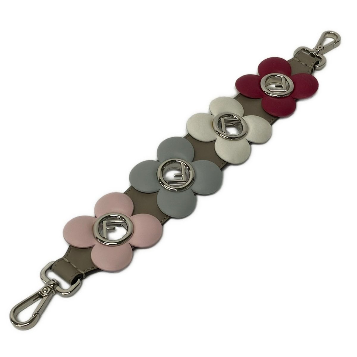 Fendi Strap Gray Ivory Multi Hand Flower Leather