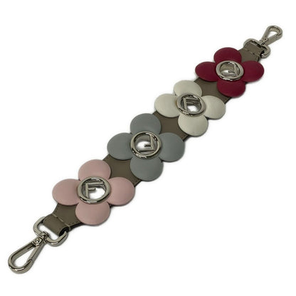 Fendi Strap Gray Ivory Multi Hand Flower Leather