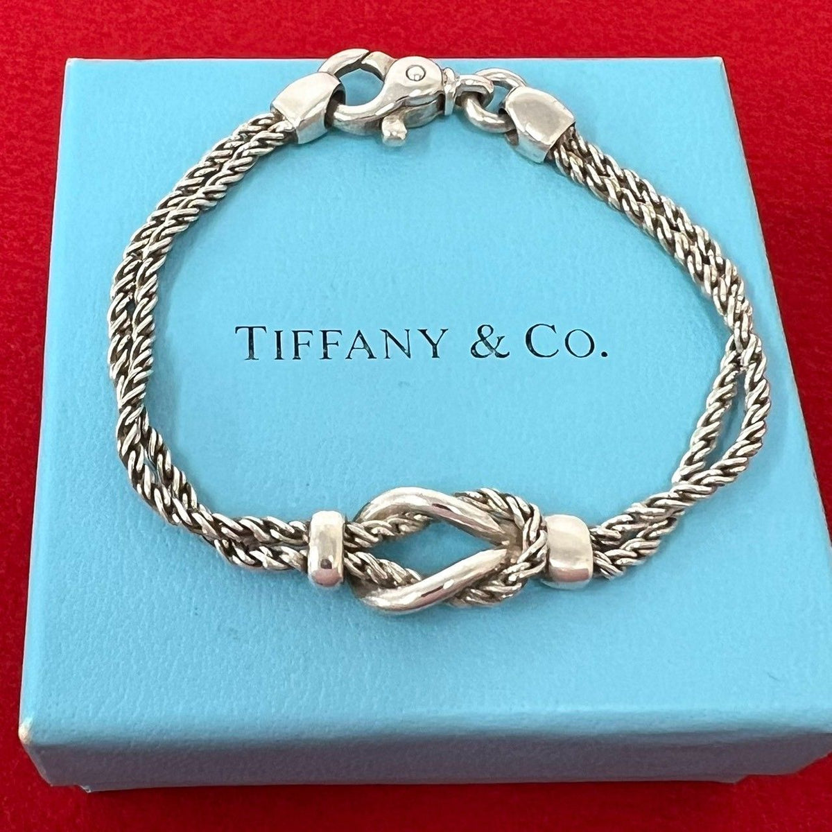 Tiffany & Co Vintage Double Rope Center Knot Bracelet 925 Sterling Silver