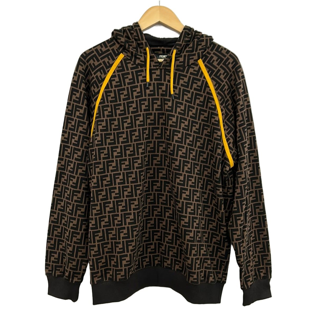 Fendi Hoodie Brown Black Yellow Zucca Pattern XL