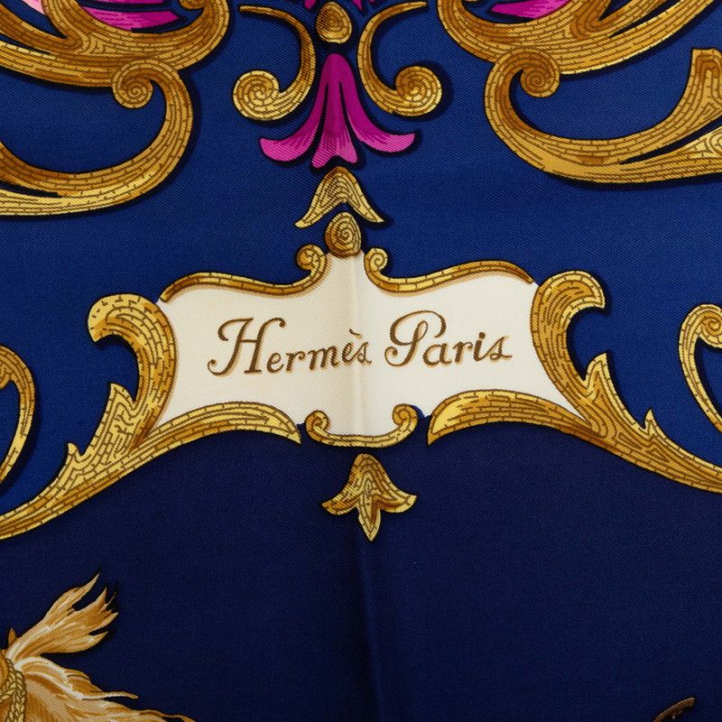 Hermes Carre 90 Luco's Horse Cheval Turc Scarf Navy Multicolor Silk — view 6