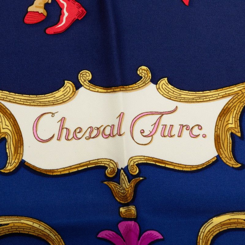 Hermes Carre 90 Luco's Horse Cheval Turc Scarf Navy Multicolor Silk — view 5