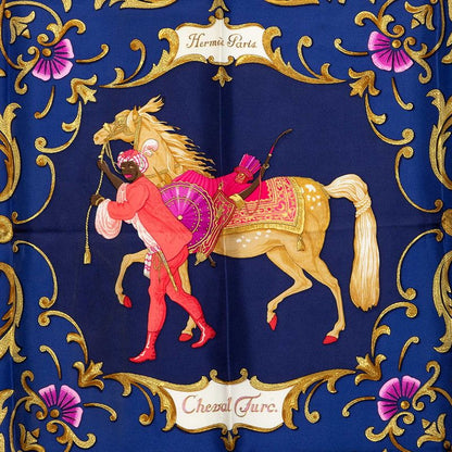 Hermes Carre 90 Luco's Horse Cheval Turc Scarf Navy Multicolor Silk — view 2