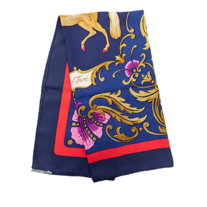 Hermes Carre 90 Luco's Horse Cheval Turc Scarf Navy Multicolor Silk — view 8