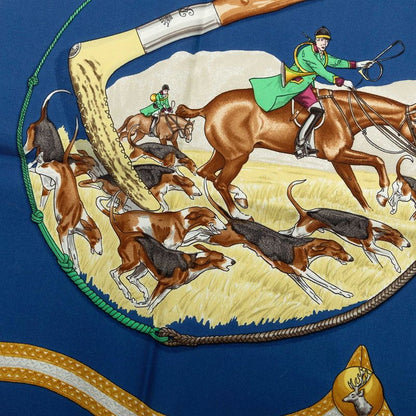 Hermes Carre 90 le Laisser Courre Hound Scarf Blue Silk — view 4